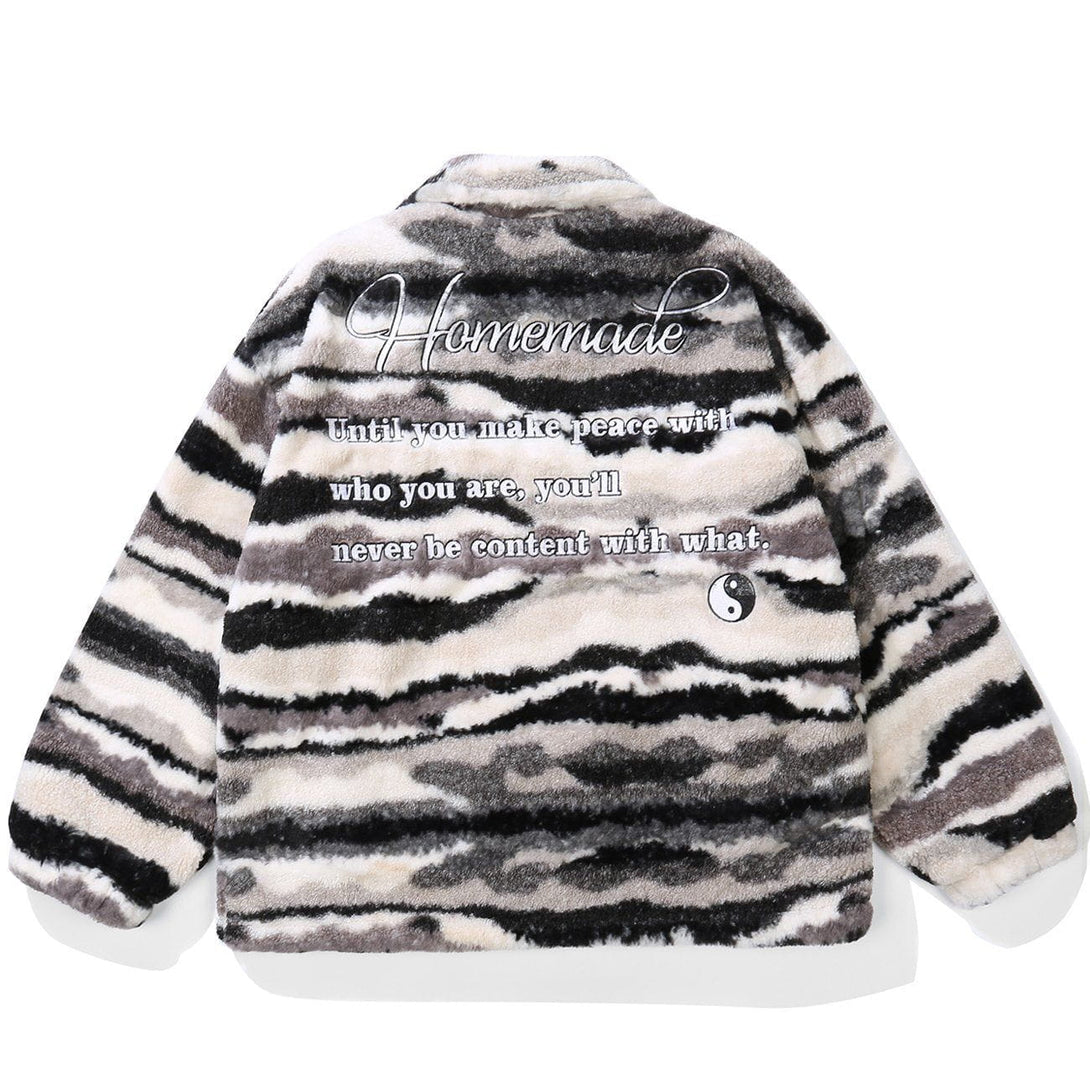 Helmiss - Embroidered Letters Sherpa Winter Coat- Streetwear Fashion - helmiss.com