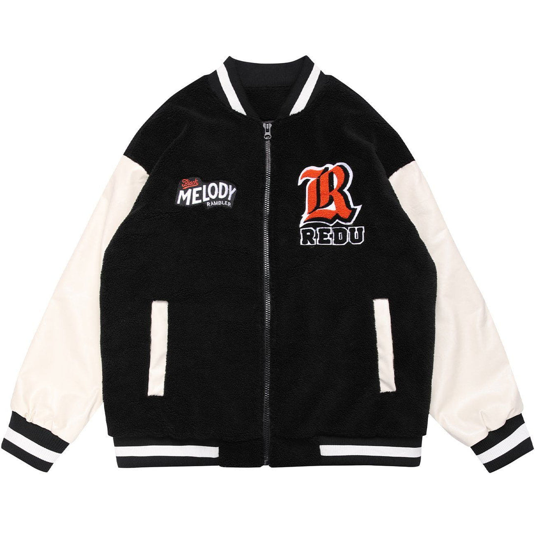 Helmiss - Embroidered Letters Sherpa Winter Coat- Streetwear Fashion - helmiss.com