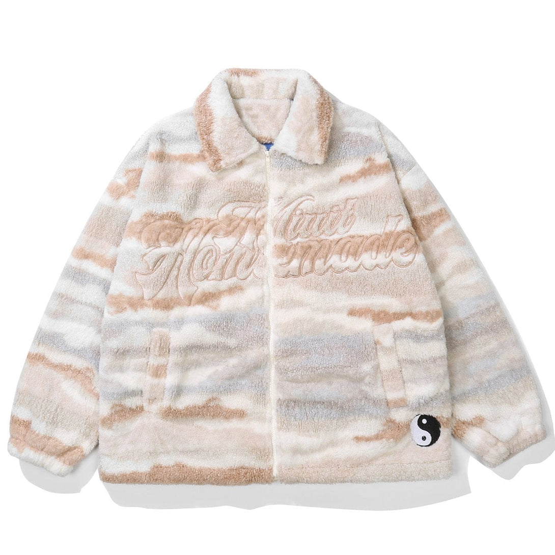 Helmiss - Embroidered Letters Sherpa Winter Coat- Streetwear Fashion - helmiss.com