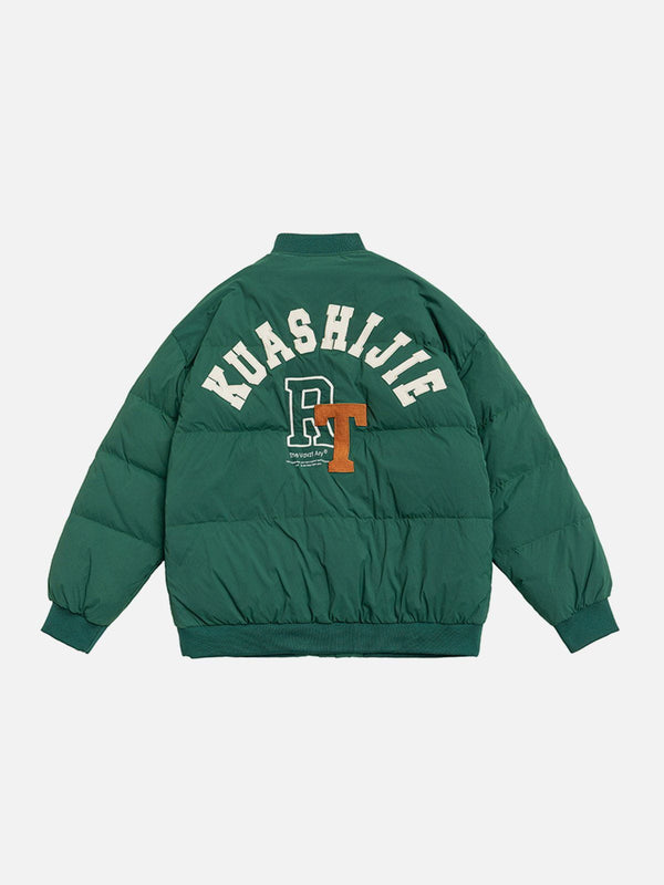 Helmiss - Embroidered Letters Varsity Down Coat- Streetwear Fashion - helmiss.com