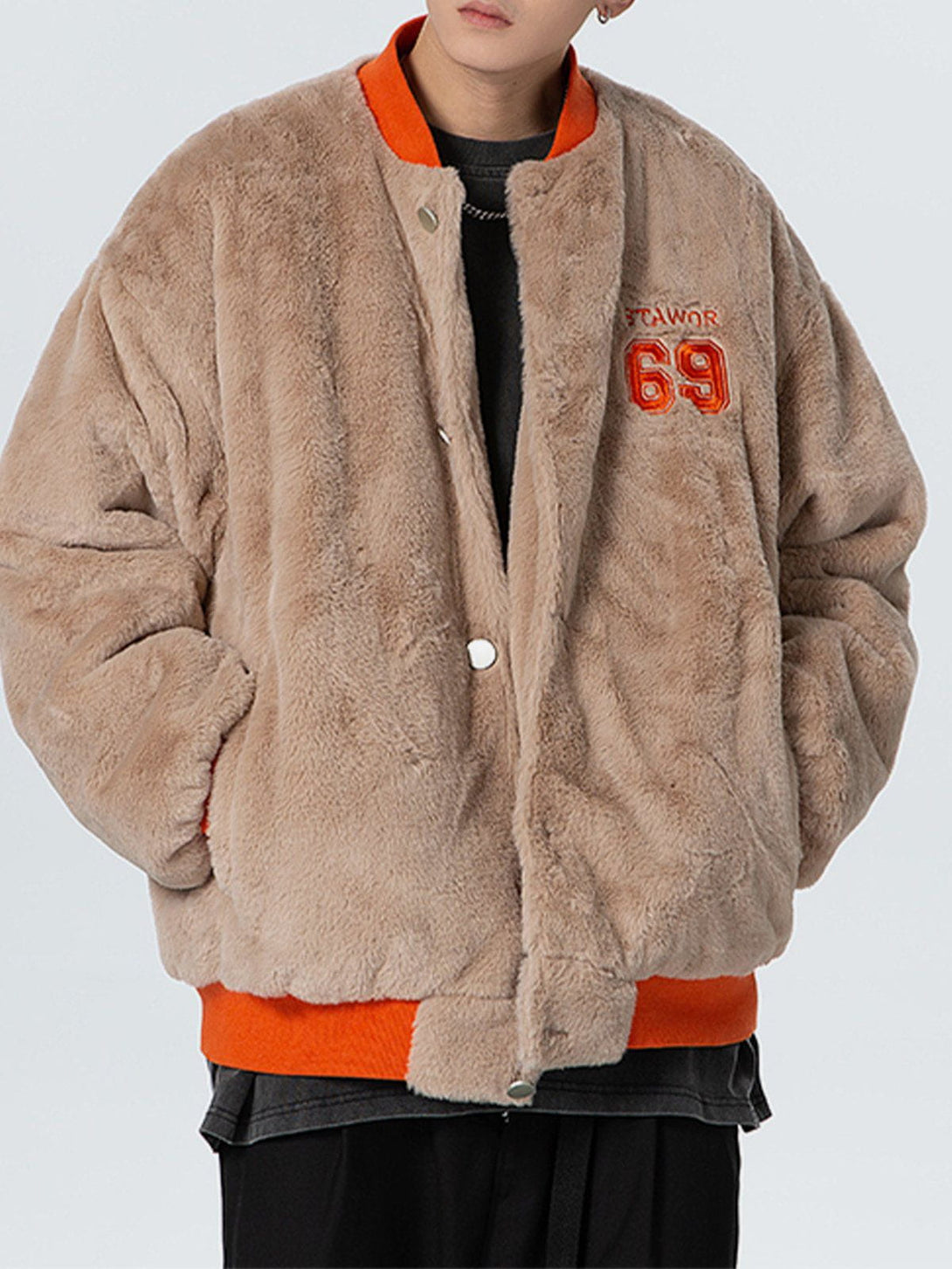 Helmiss - Embroidered Numbers Sherpa Coat- Streetwear Fashion - helmiss.com