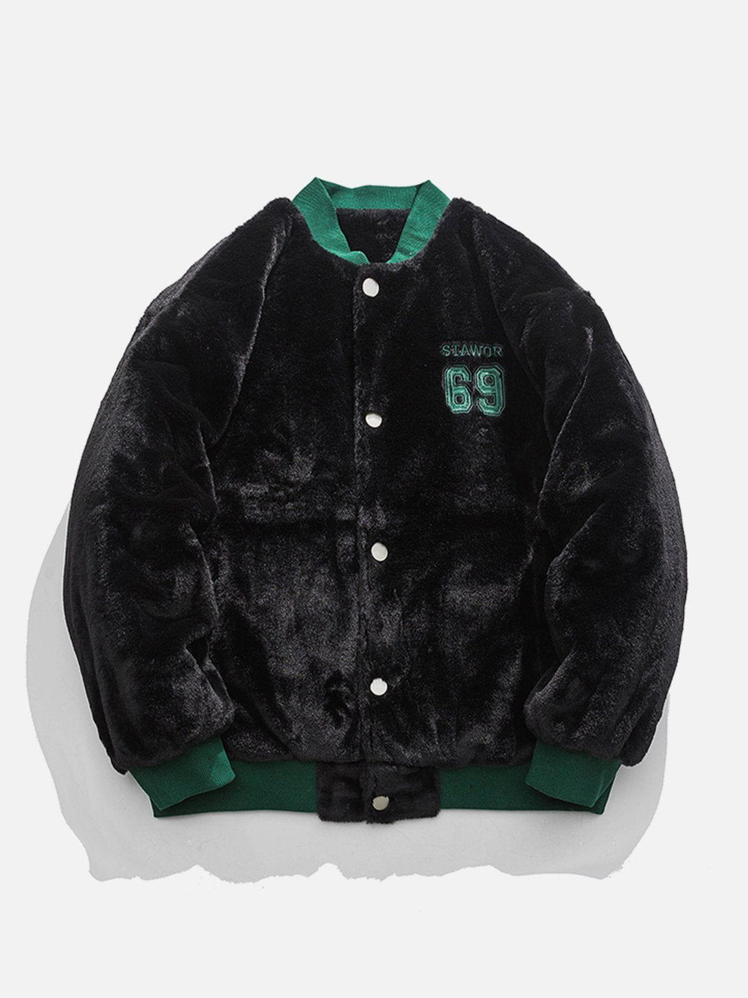 Helmiss - Embroidered Numbers Sherpa Coat- Streetwear Fashion - helmiss.com