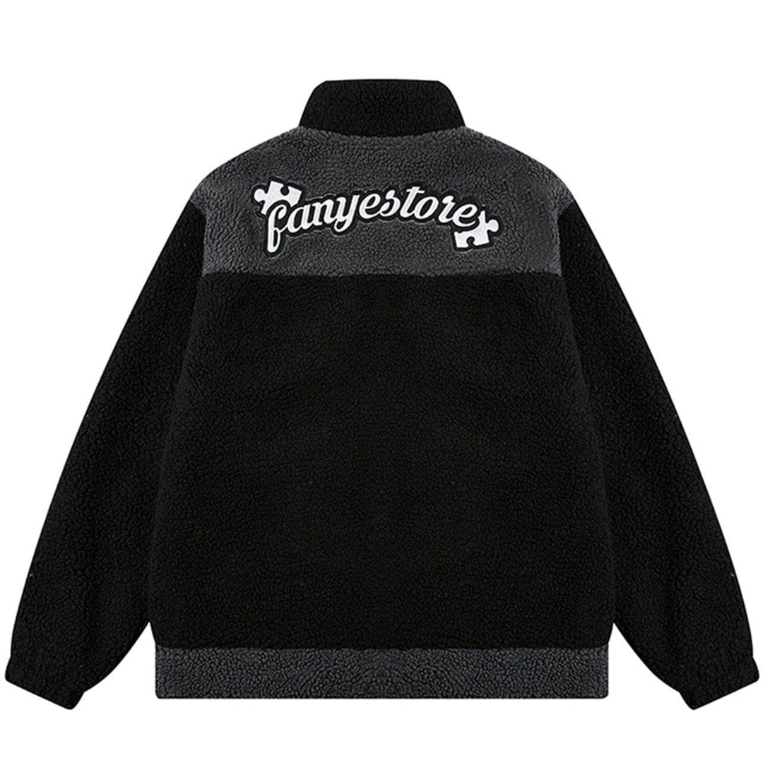 Helmiss - Embroidered Puzzle Letters Sherpa Winter Coat- Streetwear Fashion - helmiss.com