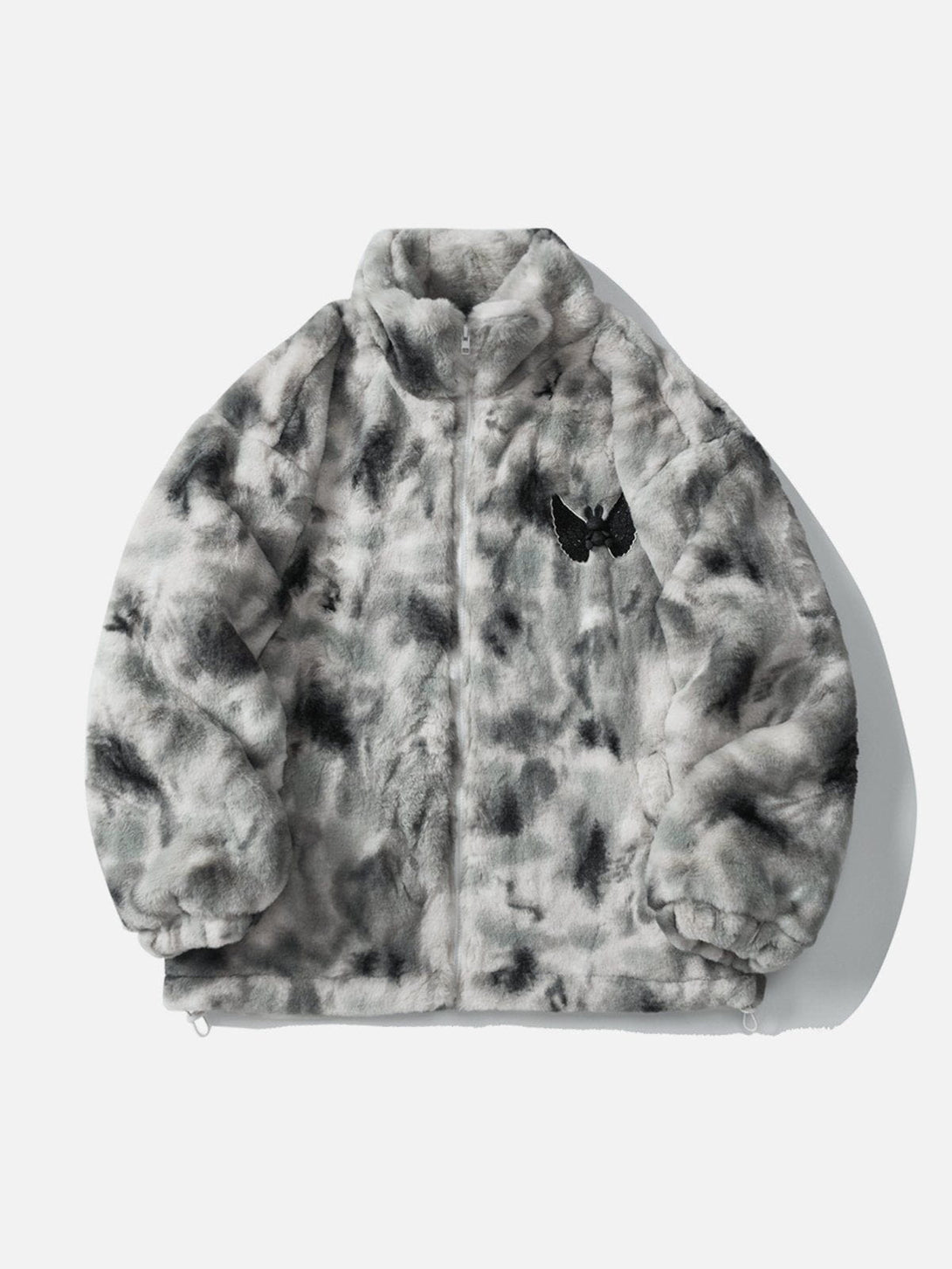 Helmiss - Embroidered Wings Bunny Label Tie Dye Sherpa Coat- Streetwear Fashion - helmiss.com