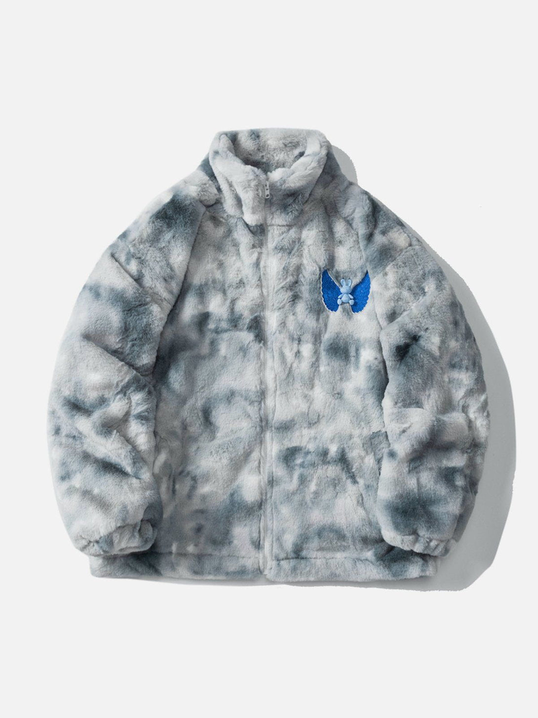 Helmiss - Embroidered Wings Bunny Label Tie Dye Sherpa Coat- Streetwear Fashion - helmiss.com