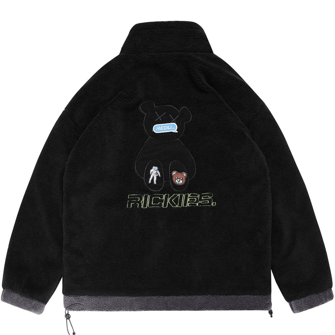 Helmiss - Embroidery Bear Letter Sherpa Winter Coat- Streetwear Fashion - helmiss.com