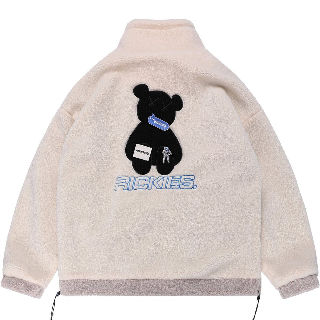 Helmiss - Embroidery Bear Letter Sherpa Winter Coat- Streetwear Fashion - helmiss.com