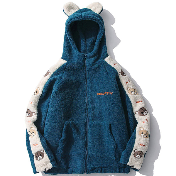 Helmiss - Embroidery Bear Patchwork Sherpa Winter Coat- Streetwear Fashion - helmiss.com