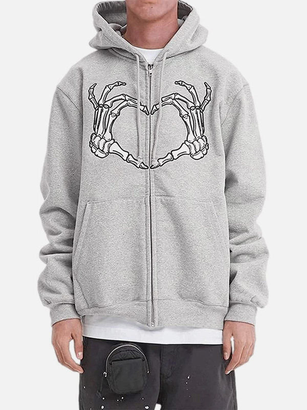 Helmiss - Embroidery Heart Skeleton Hoodie- Streetwear Fashion - helmiss.com