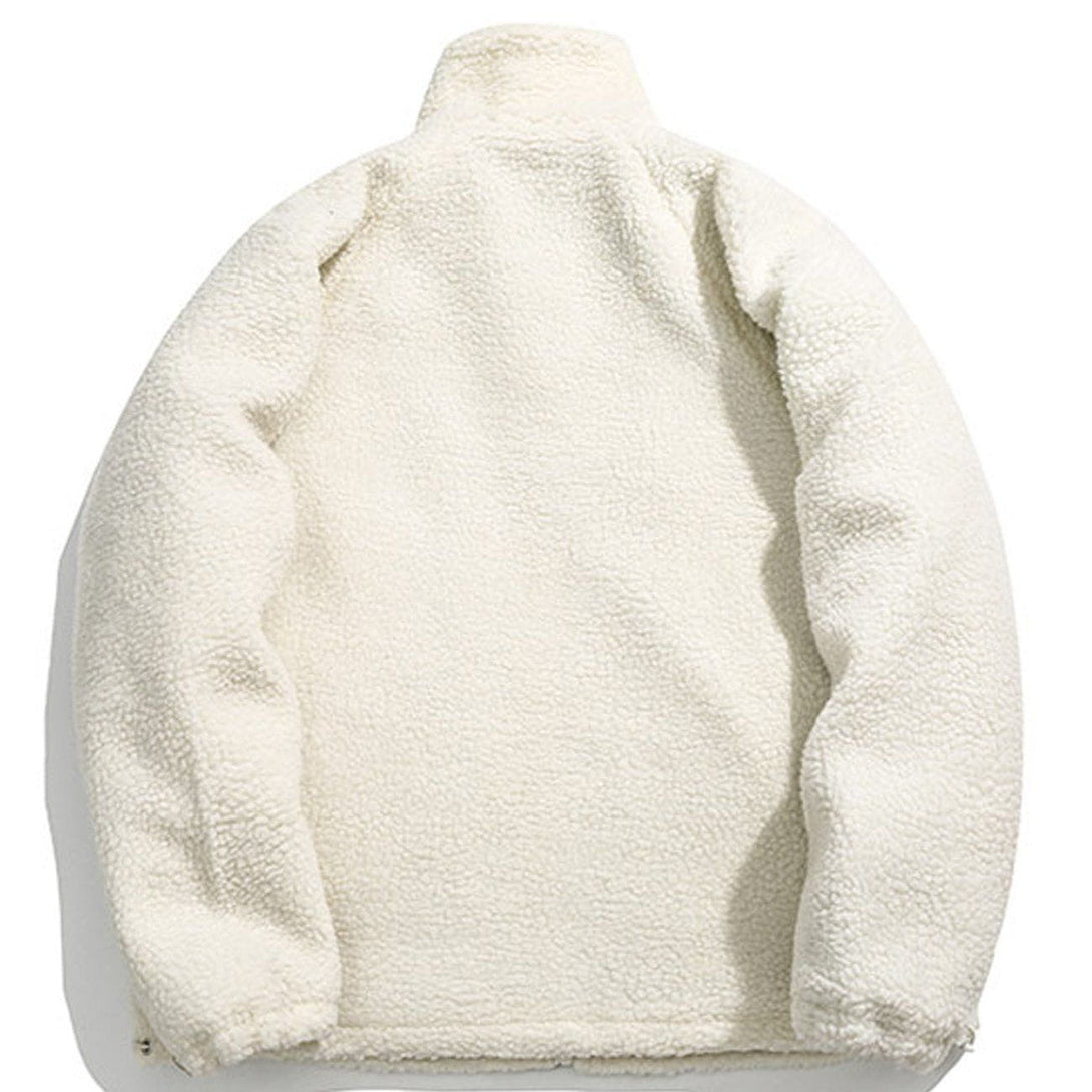 Helmiss - Embroidery Letter Sherpa Winter Coat- Streetwear Fashion - helmiss.com