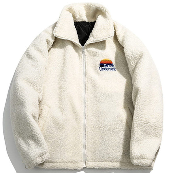 Helmiss - Embroidery Letter Sherpa Winter Coat- Streetwear Fashion - helmiss.com