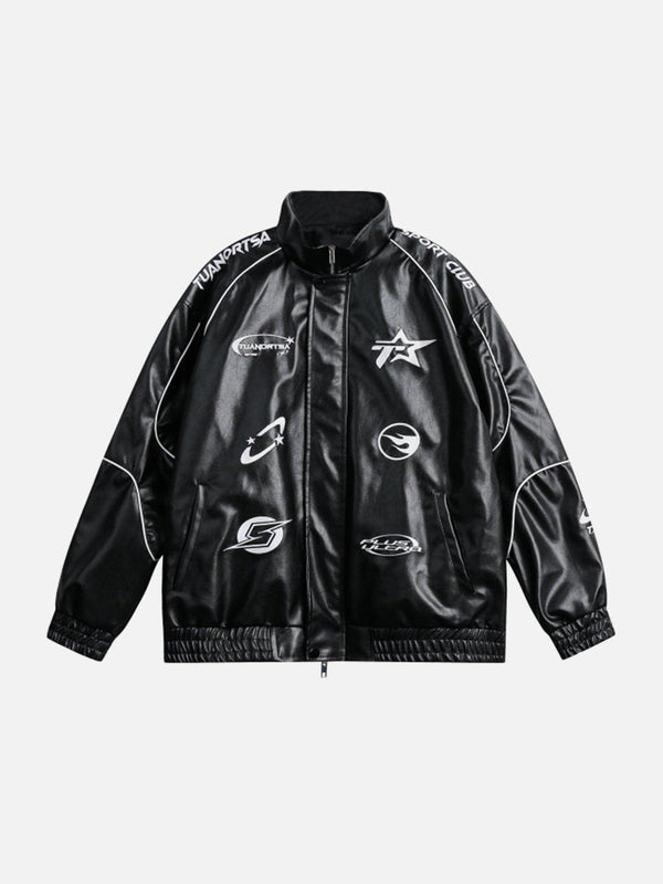 Helmiss - Embroidery Motorcycle Leather Jacket- Streetwear Fashion - helmiss.com