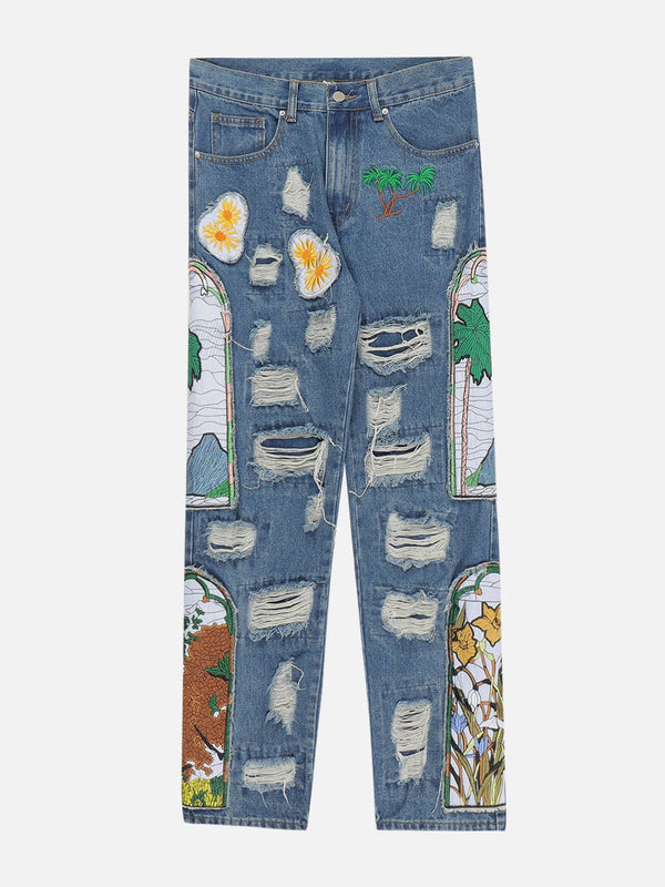 Helmiss - Embroidery Painting Hole Jeans- Streetwear Fashion - helmiss.com