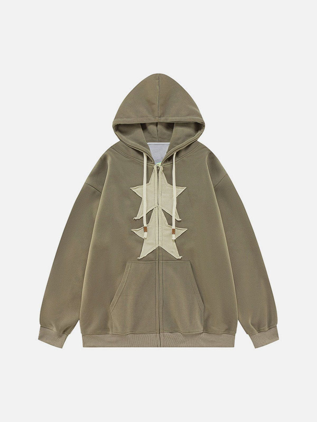 Helmiss - Embroidery Star Zip Up Hoodie- Streetwear Fashion - helmiss.com