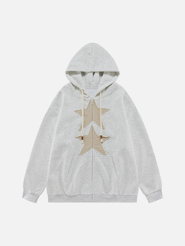 Helmiss - Embroidery Star Zip Up Hoodie- Streetwear Fashion - helmiss.com