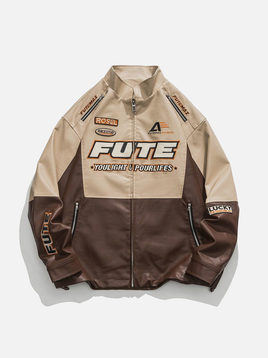 Helmiss - FUTE Embroidery Print Leather Jacket- Streetwear Fashion - helmiss.com