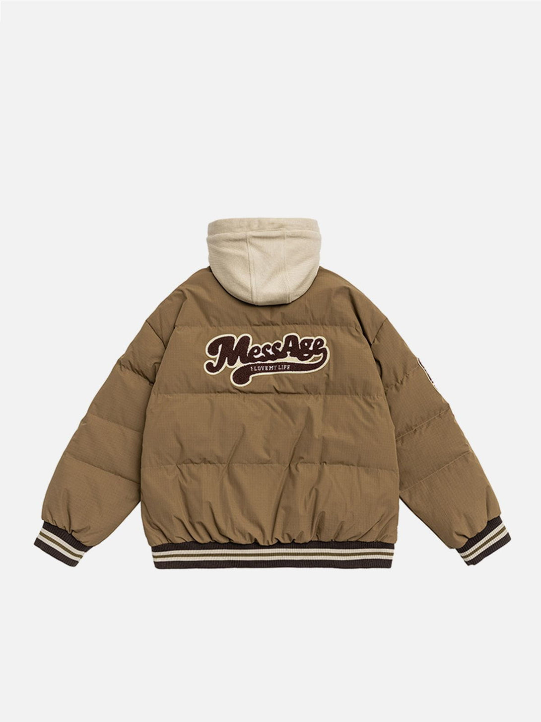 Helmiss - Fake Two Piece Flocked Letters Winter Coat- Streetwear Fashion - helmiss.com