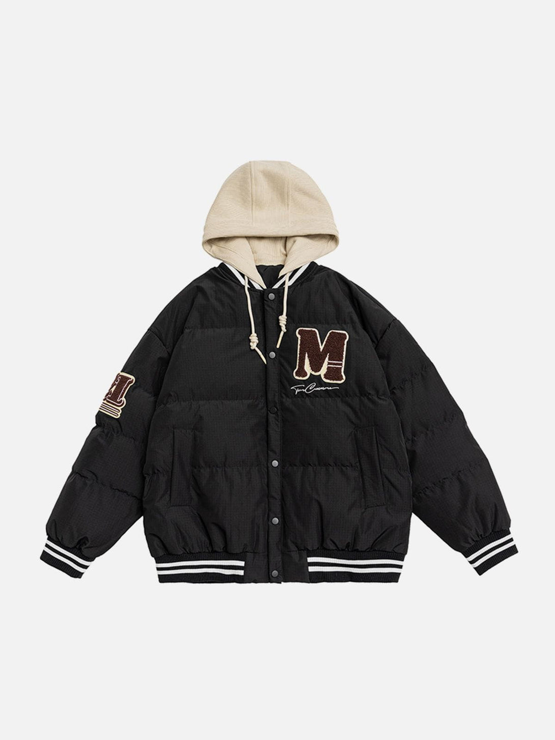 Helmiss - Fake Two Piece Flocked Letters Winter Coat- Streetwear Fashion - helmiss.com