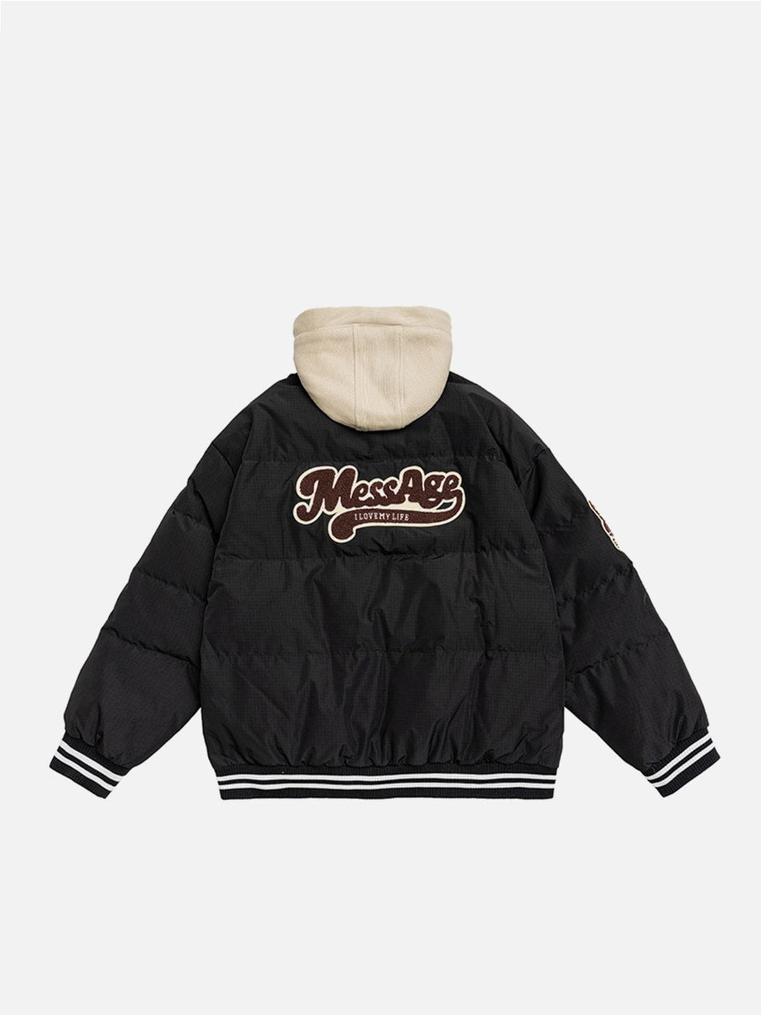 Helmiss - Fake Two Piece Flocked Letters Winter Coat- Streetwear Fashion - helmiss.com