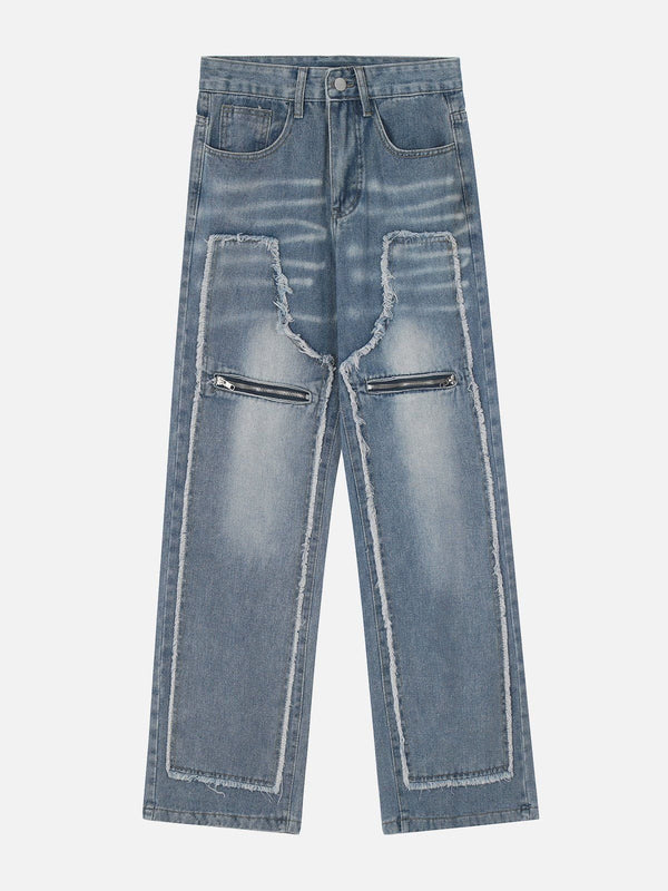 Helmiss - Fake Two Piece Raw Jeans- Streetwear Fashion - helmiss.com