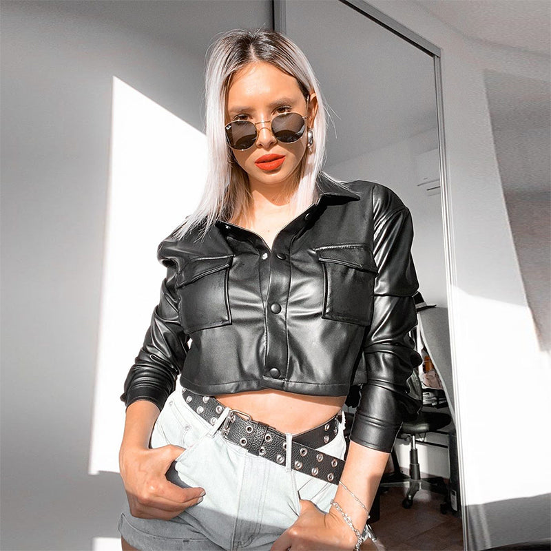 Helmiss - Fashion Chic PU Faux Leather Jacket- Streetwear Fashion - helmiss.com