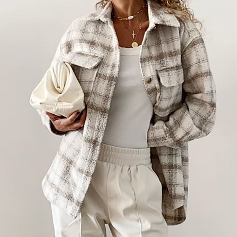 Helmiss - Fashion Plaid Khaki Thick Jacket and Coats- Streetwear Fashion - helmiss.com