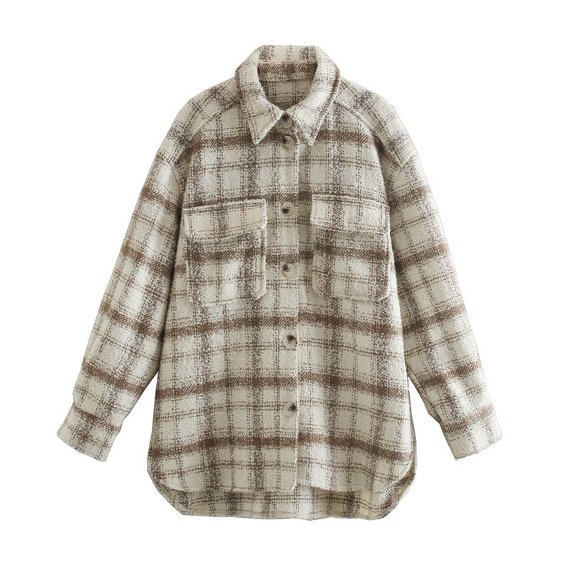 Helmiss - Fashion Plaid Khaki Thick Jacket and Coats- Streetwear Fashion - helmiss.com