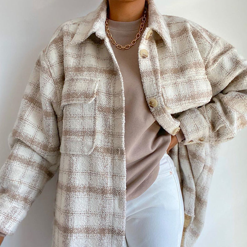 Helmiss - Fashion Plaid Khaki Thick Jacket and Coats- Streetwear Fashion - helmiss.com