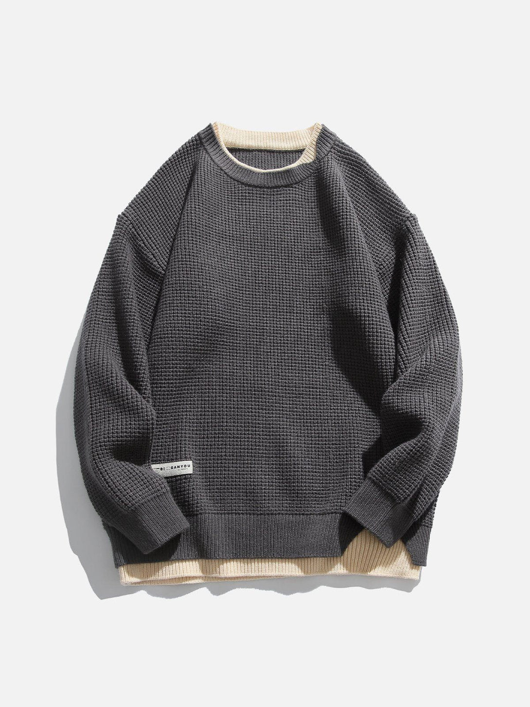 Helmiss - Faux Two-Piece Waffle Sweater- Streetwear Fashion - helmiss.com