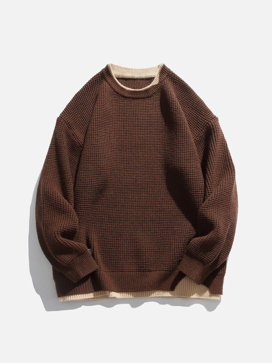 Helmiss - Faux Two-Piece Waffle Sweater- Streetwear Fashion - helmiss.com