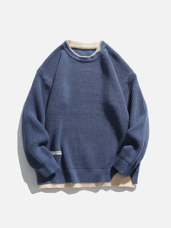 Helmiss - Faux Two-Piece Waffle Sweater- Streetwear Fashion - helmiss.com