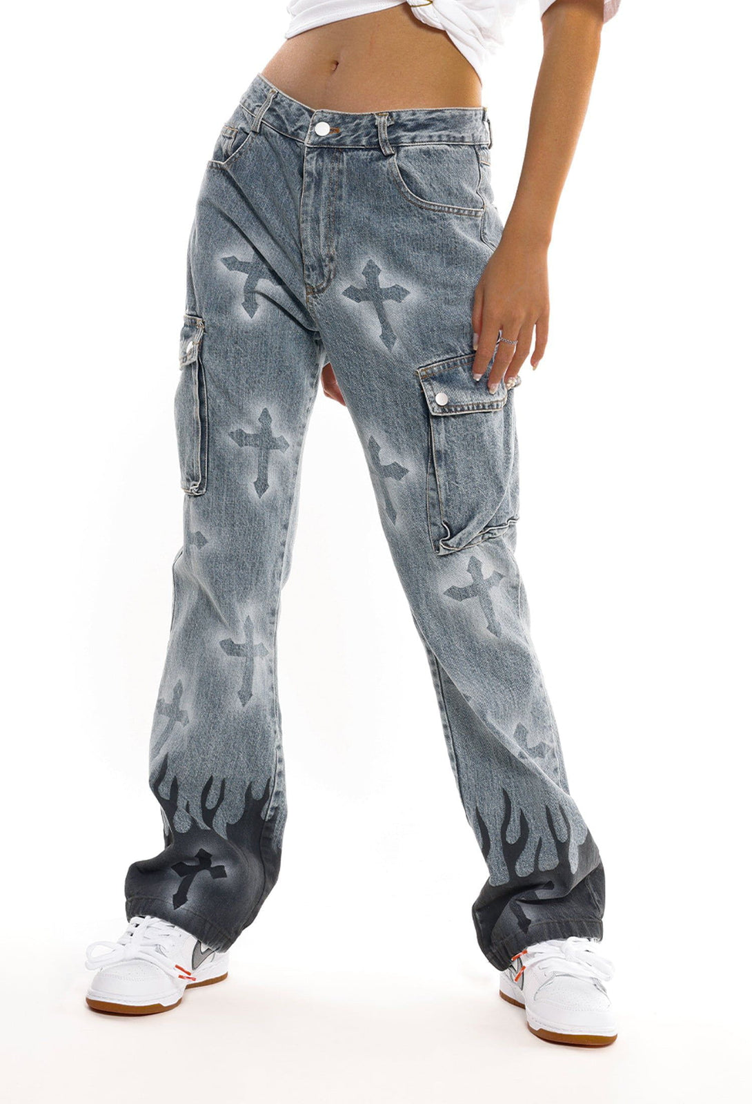 Helmiss - Flame & Cross Vibe Slim Jeans- Streetwear Fashion - helmiss.com