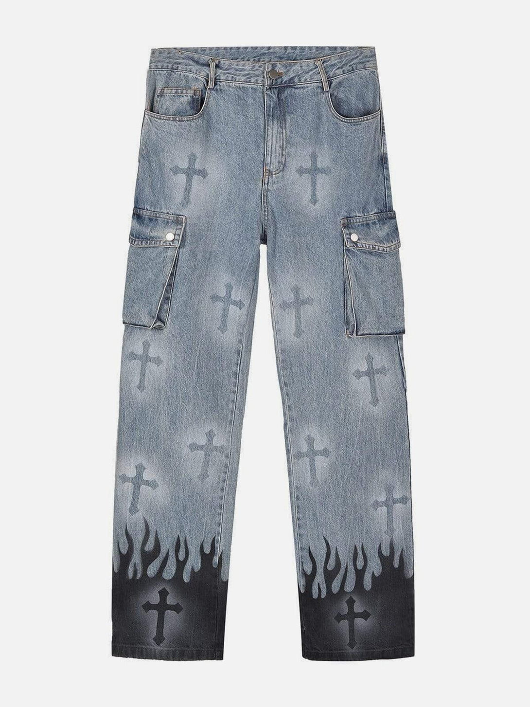 Helmiss - Flame & Cross Vibe Slim Jeans- Streetwear Fashion - helmiss.com