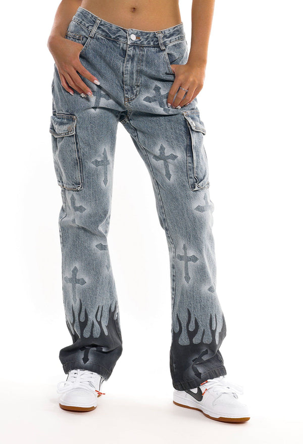 Helmiss - Flame & Cross Vibe Slim Jeans- Streetwear Fashion - helmiss.com