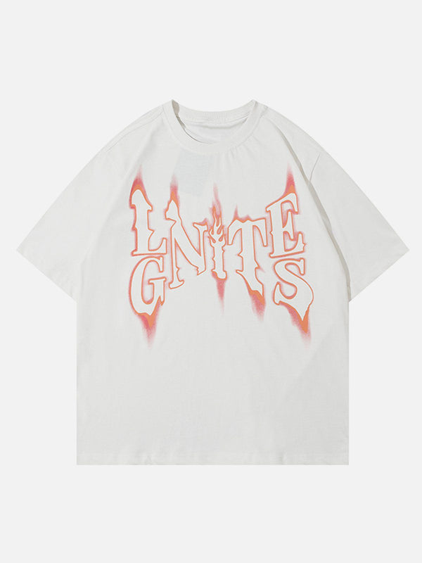 Helmiss - Flame Font Print Tee- Streetwear Fashion - helmiss.com