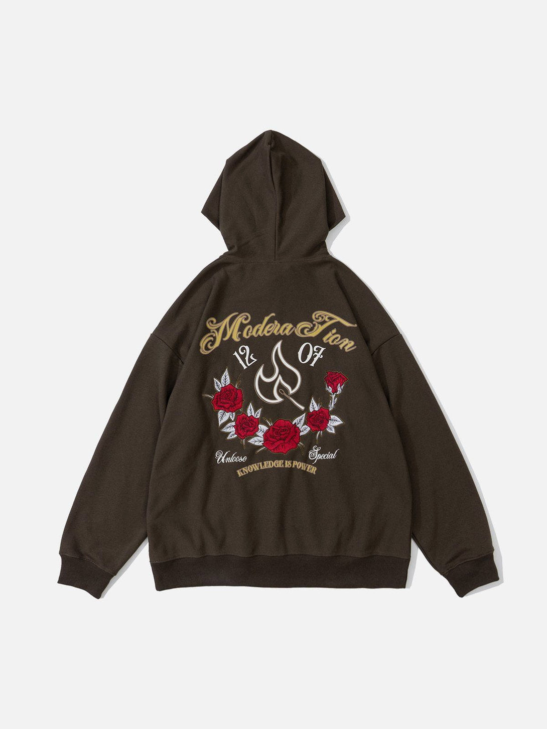 Helmiss - Flames and Roses Embroidered Hoodie- Streetwear Fashion - helmiss.com