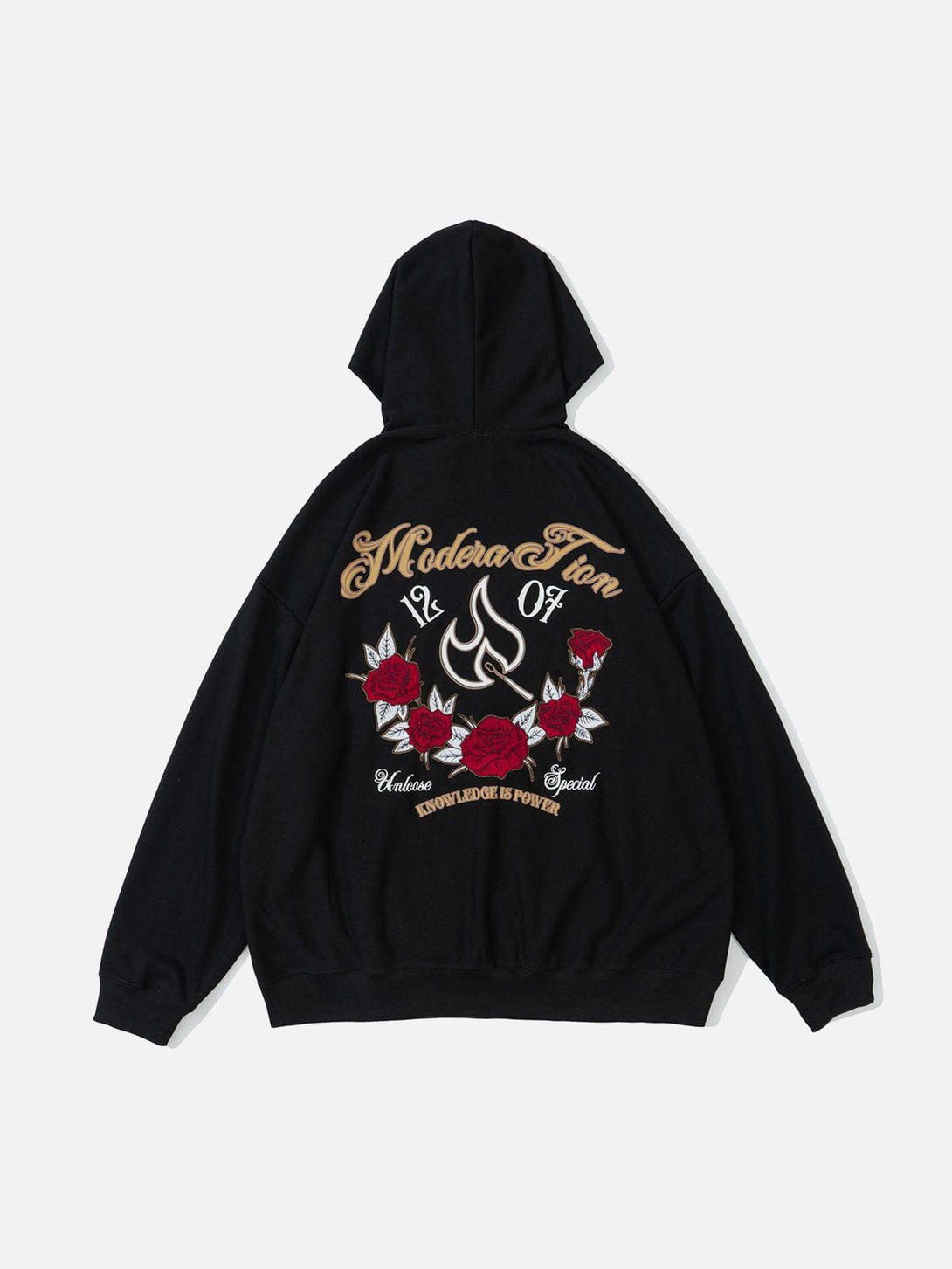 Helmiss - Flames and Roses Embroidered Hoodie- Streetwear Fashion - helmiss.com