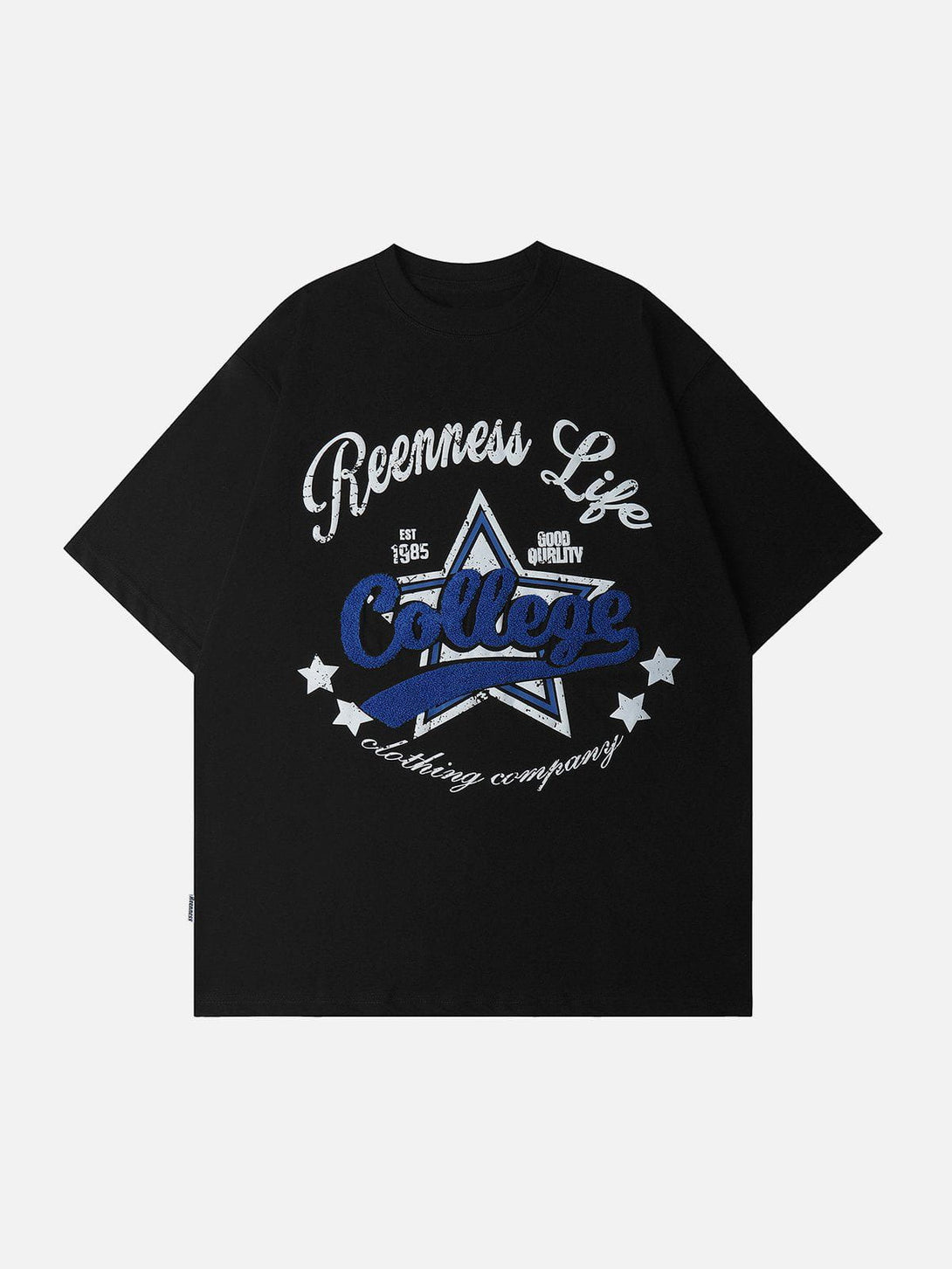 Helmiss - Flocked Letter Star Print Tee- Streetwear Fashion - helmiss.com