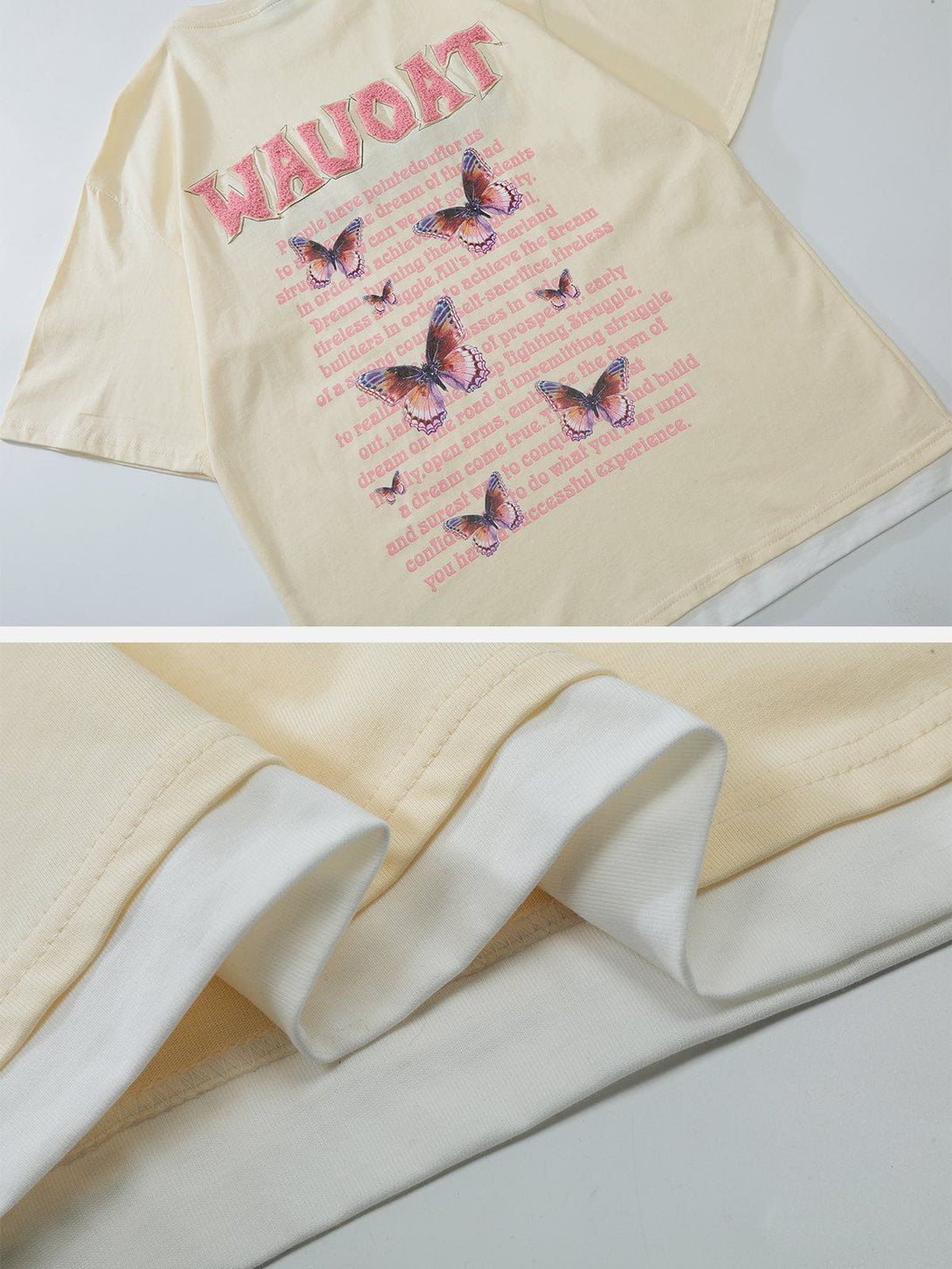 Helmiss - Flocked Letters Butterfly Print Tee- Streetwear Fashion - helmiss.com