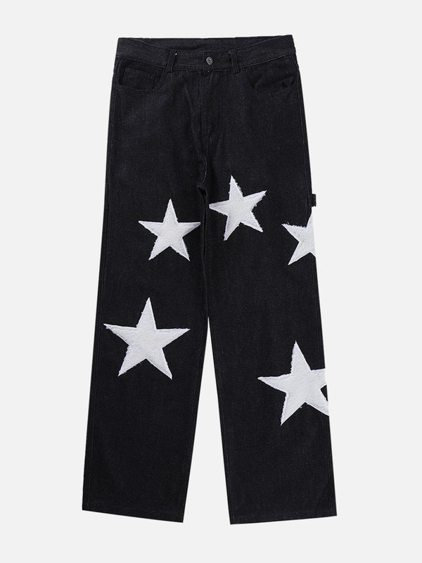 Helmiss - Flocked Pentagram Jeans- Streetwear Fashion - helmiss.com