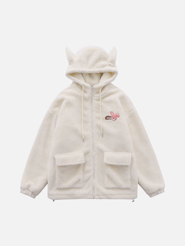 Helmiss - Flocked Rabbit Hooded Sherpa Coat- Streetwear Fashion - helmiss.com