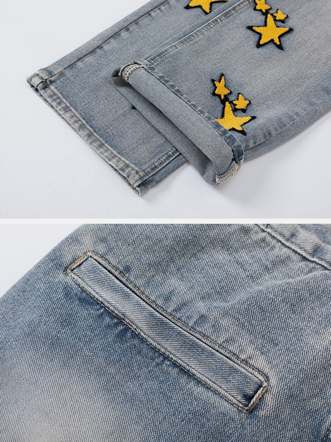 Helmiss - Flocked Star Jeans- Streetwear Fashion - helmiss.com