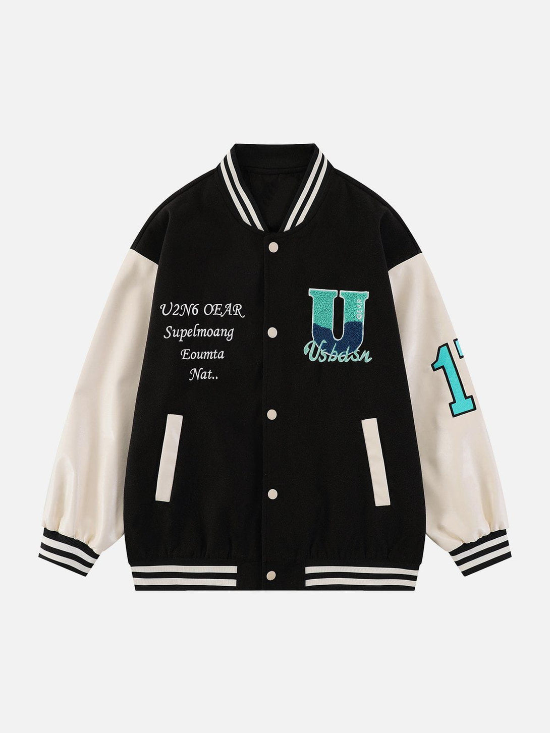 Helmiss - Flocking Letters A Varsity Jacket- Streetwear Fashion - helmiss.com