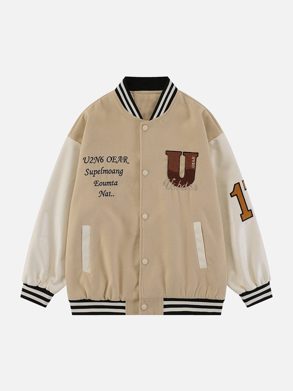 Helmiss - Flocking Letters A Varsity Jacket- Streetwear Fashion - helmiss.com