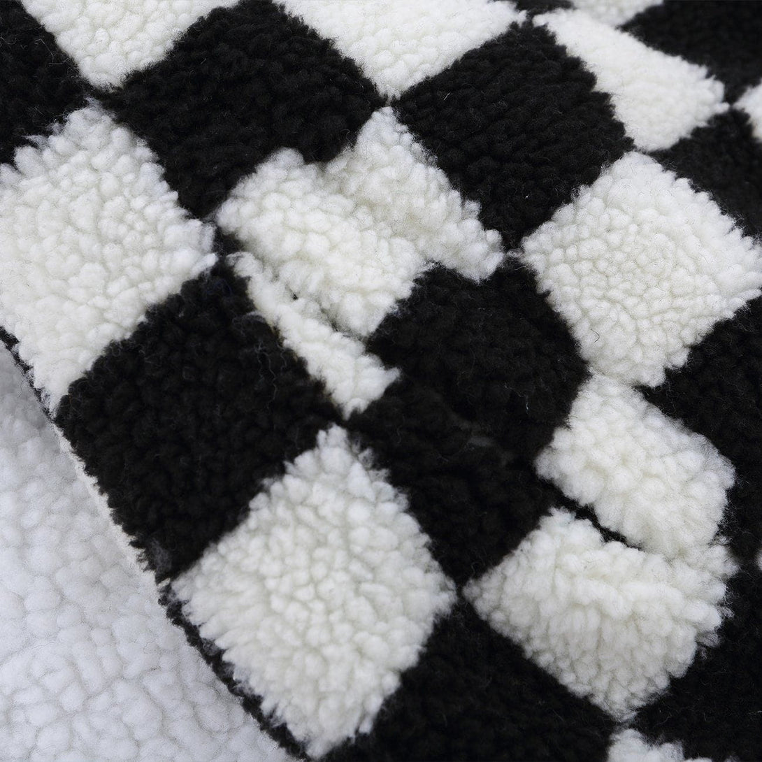 Helmiss - Flocking Letters Checkerboard Sherpa Winter Coat- Streetwear Fashion - helmiss.com