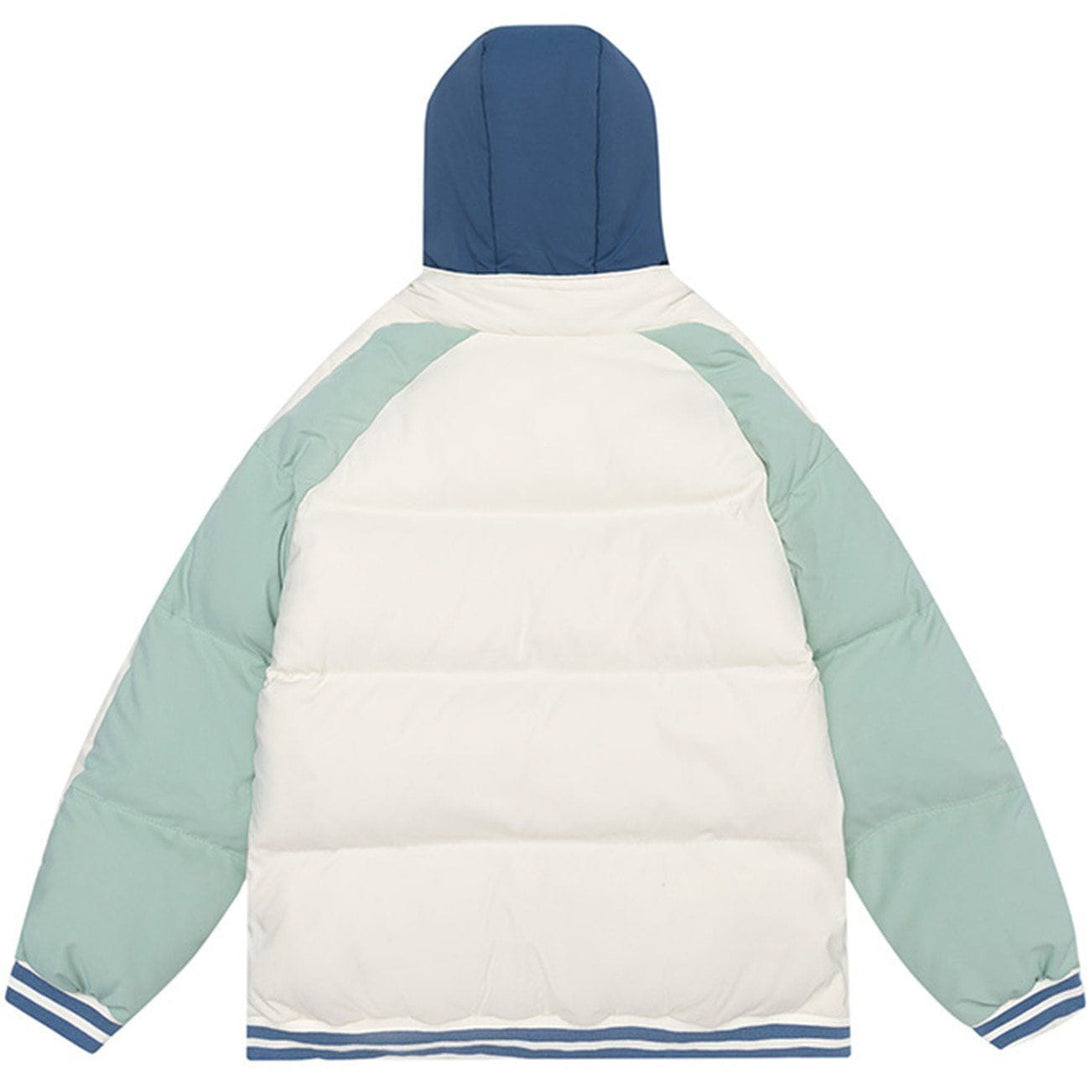 Helmiss - Flocking Letters Patchwork Hooded Winter Coat- Streetwear Fashion - helmiss.com