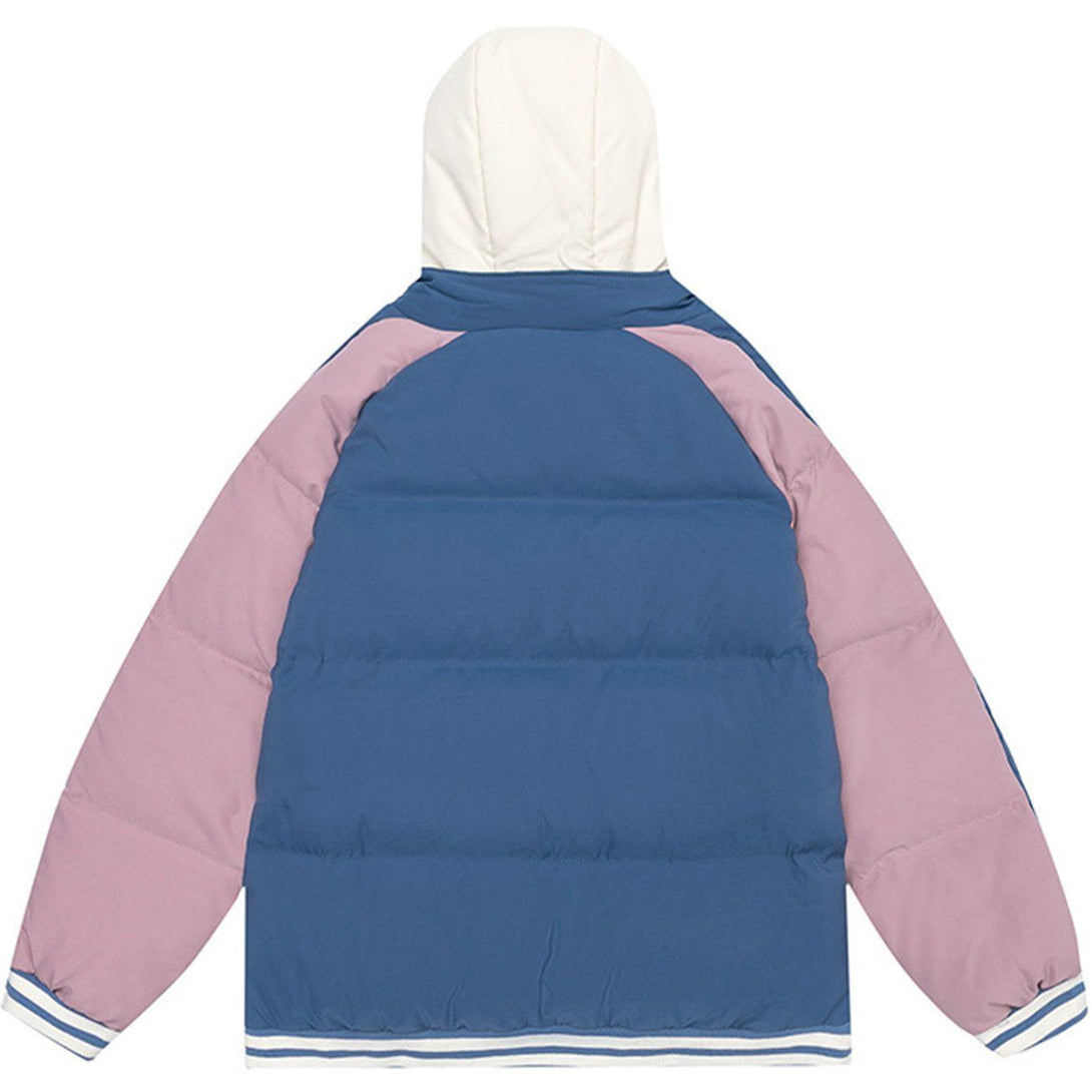 Helmiss - Flocking Letters Patchwork Hooded Winter Coat- Streetwear Fashion - helmiss.com