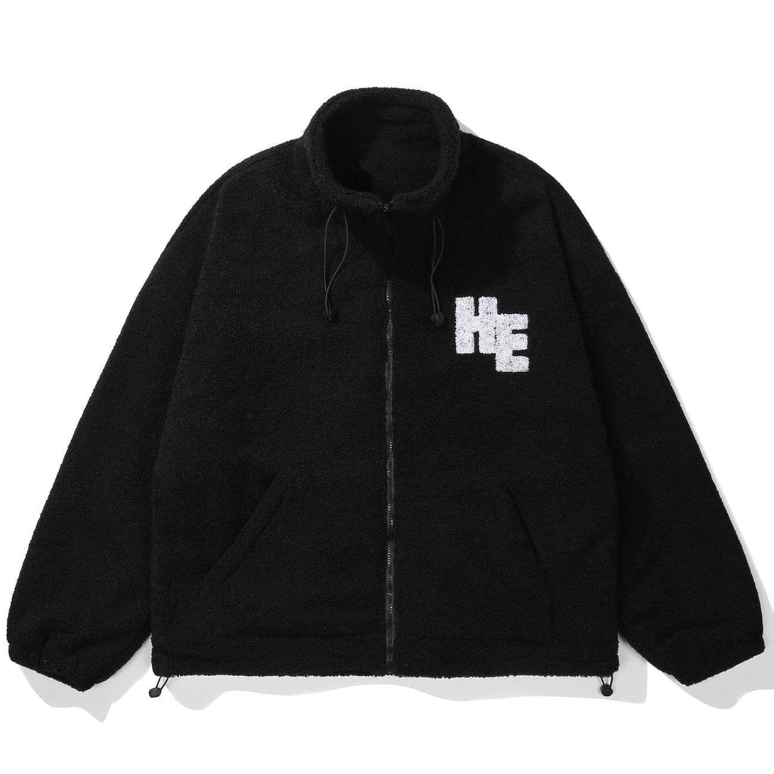 Helmiss - Flocking Letters Sherpa Winter Coat- Streetwear Fashion - helmiss.com