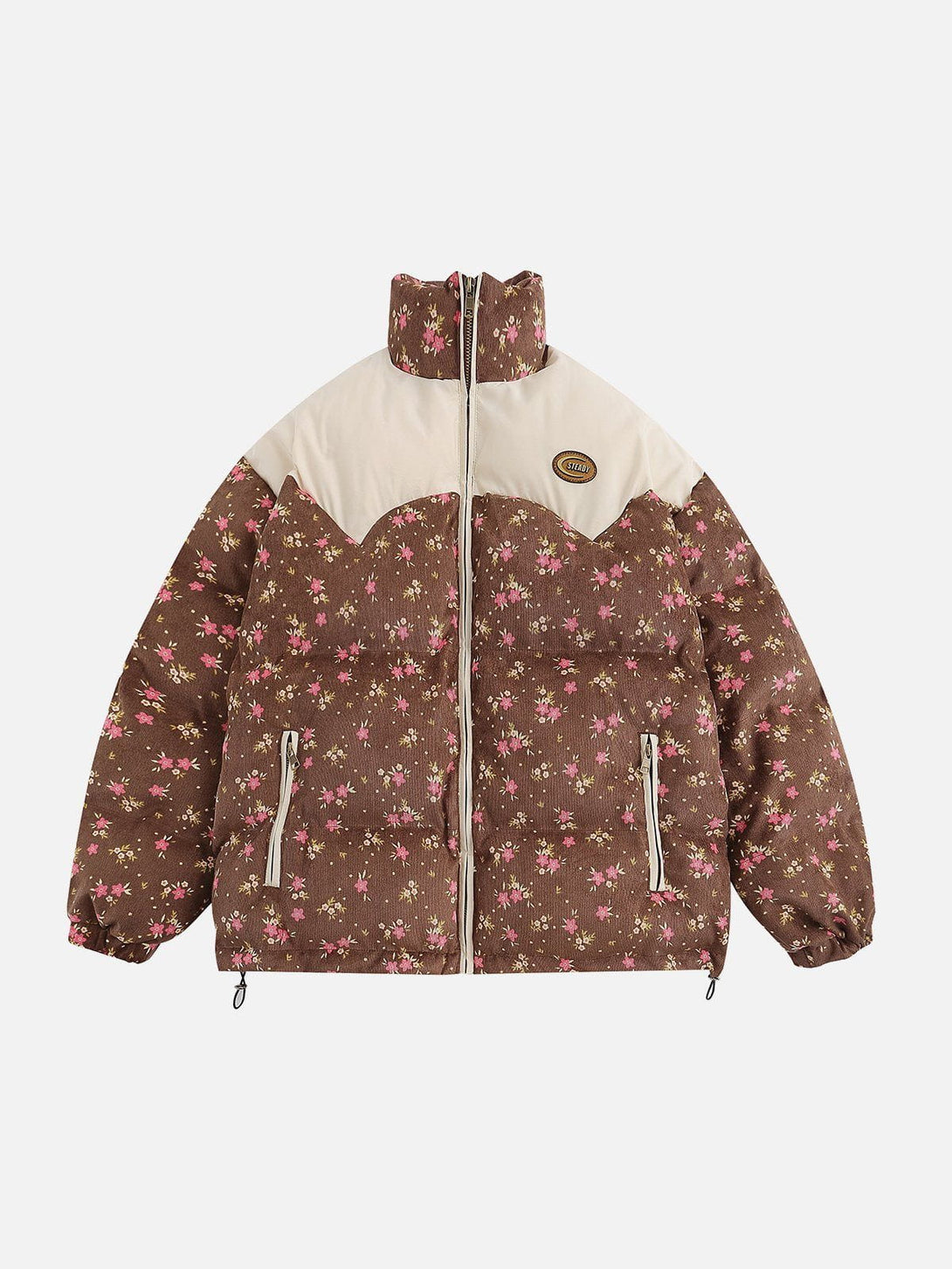 Helmiss - Floral Print Patchwork Winter Coat- Streetwear Fashion - helmiss.com