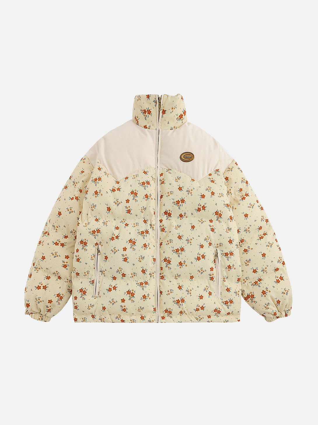 Helmiss - Floral Print Patchwork Winter Coat- Streetwear Fashion - helmiss.com